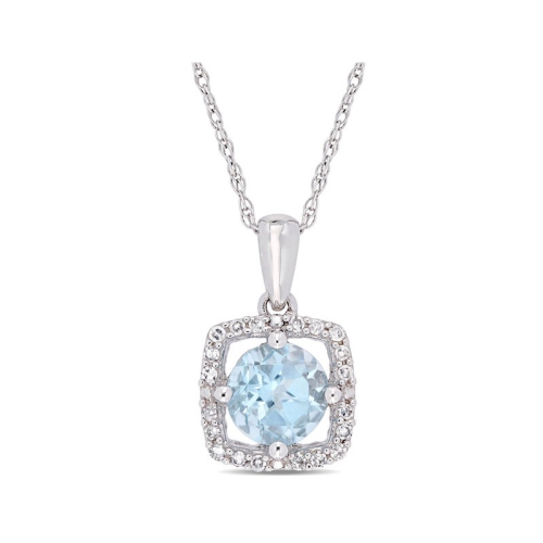 GEM AND HARMONY  1.00 Carat (Ctw) Topaz Solitaire Pendant Necklace In 10K White Gold With Chain And 1/10 Carat (Ctw I2-I3) Diamonds In Blue