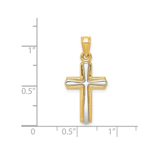 14K Yellow Gold Two Tone Cross Pendant Necklace with Chain