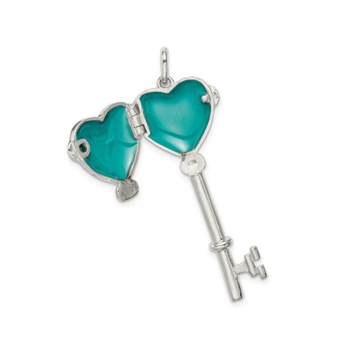 Sterling Silver Heart Locket Key Pendant Necklace with Chain
