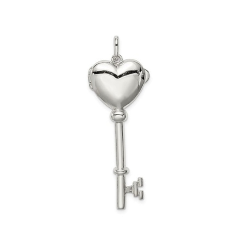 Sterling Silver Heart Locket Key Pendant Necklace with Chain
