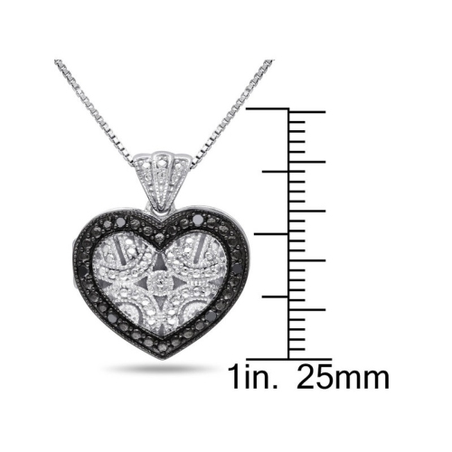 1/20 Carat Black Diamond Heart Locket Pendant Necklace in Sterling Silver with Chain