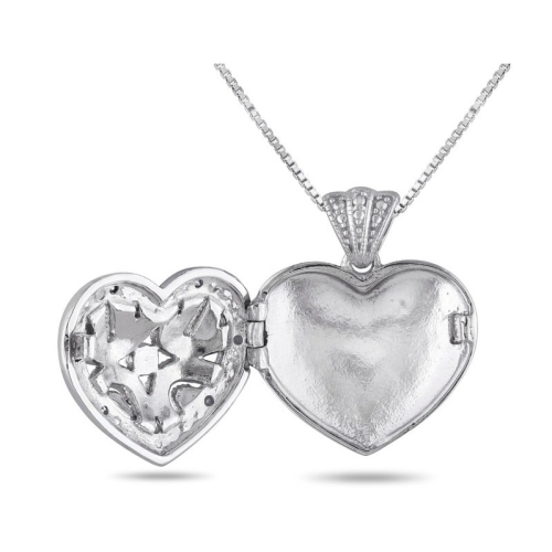 1/20 Carat Black Diamond Heart Locket Pendant Necklace in Sterling Silver with Chain