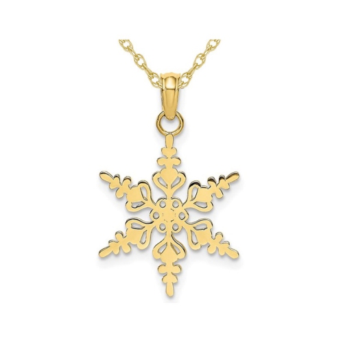 10K Yellow Gold Snowflake Charm Pendant Necklace with Chain