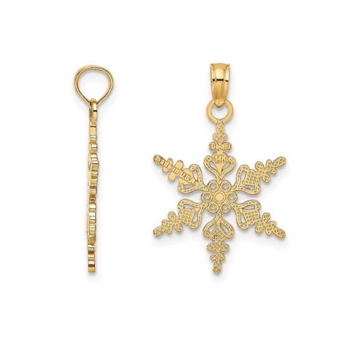 10K Yellow Gold Snowflake Charm Pendant Necklace with Chain