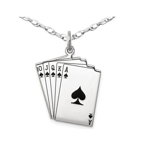 GEM AND HARMONY  Cards Charm Pendant Necklace In Sterling With Chain In Silver