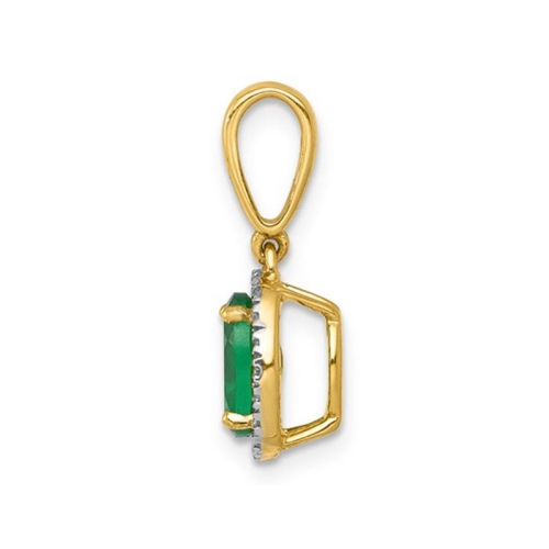 4/5 Carat Natural Emerald Halo Pendant Necklace in 14K Yellow Gold with Chain and Accent Diamonds