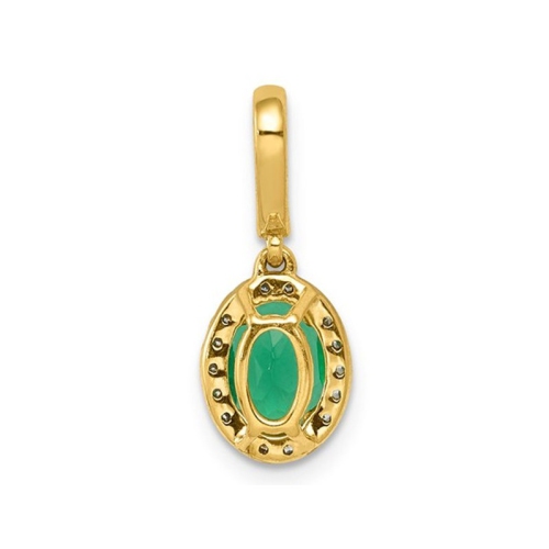 4/5 Carat Natural Emerald Halo Pendant Necklace in 14K Yellow Gold with Chain and Accent Diamonds