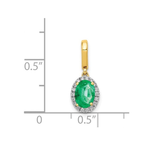 4/5 Carat Natural Emerald Halo Pendant Necklace in 14K Yellow Gold with Chain and Accent Diamonds