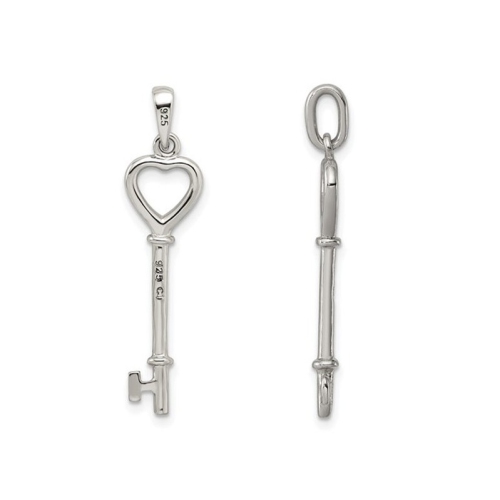 Sterling Silver Heart and Key Pendant Necklace with Chain