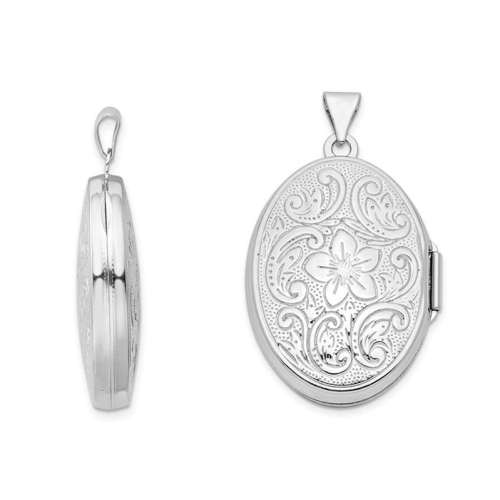 Sterling Silver Patterned Oval Locket Pendant Necklace with Chain