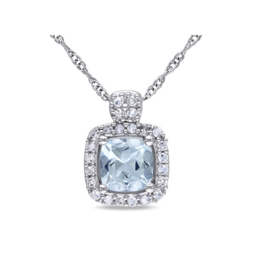 GEM AND HARMONY  1/2 Carat (Ctw) Aquamarine Pendant Necklace With Diamonds In 10K Gold With Chain In White