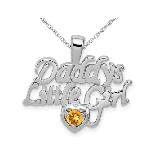 GEM AND HARMONY  Daddys Little Girl Charm Pendant Necklace With Citrine In Sterling With Chain In Silver