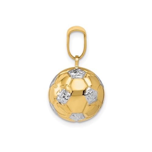 14K Yellow Gold Classic Soccer ball Charm Pendant Necklace with Chain
