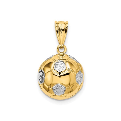 14K Yellow Gold Classic Soccer ball Charm Pendant Necklace with Chain