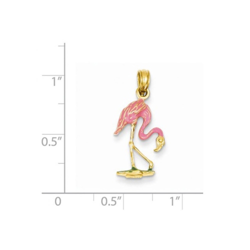 Enameled Pink Flamingo Pendant Necklace 14K Yellow Gold