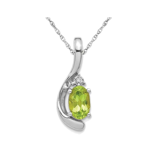 1/2 Carat Natural Green Peridot Pendant Necklace in 14K White Gold with Chain
