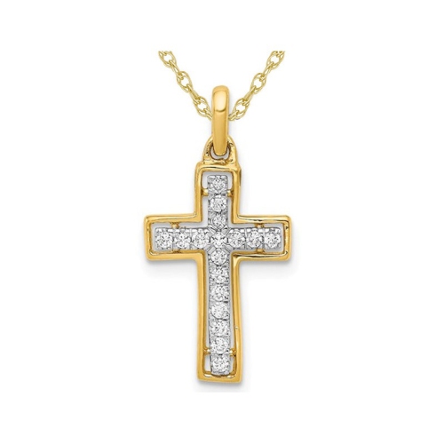 GEM AND HARMONY  1/8 Carat (Ctw) Diamond Cross Pendant Necklace In 14K Two Tone With Chain In Gold