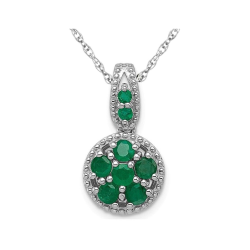 1/2 Carat Natural Emerald Cluster Pendant Necklace in Sterling Silver with Chain