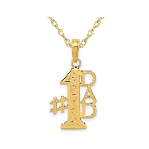GEM AND HARMONY  14K Gold #1 Dad Charm Pendant Necklace With Chain In Yellow