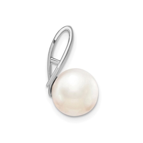 Freshwater Cultured Pearl Solitaire Pendant Necklace in 14K White Gold with Chain
