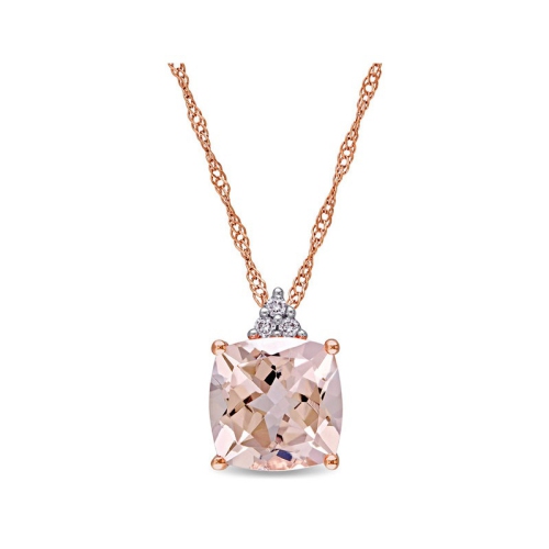 2.00 Carat Morganite Pendant Necklace with Accent Diamonds in 14K Rose Pink Gold with Chain