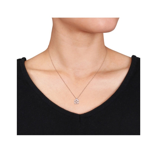 2.00 Carat Morganite Pendant Necklace with Accent Diamonds in 14K Rose Pink Gold with Chain