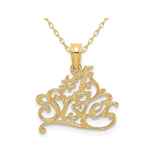 14K Yellow Gold #1 SISTER Charm Pendant Necklace with Chain