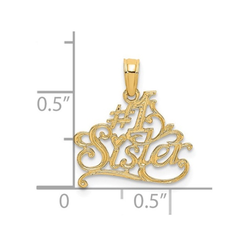 14K Yellow Gold #1 SISTER Charm Pendant Necklace with Chain