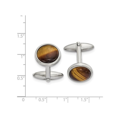 Mens Brown Tigers Eye Cuff Links in Stainless Steel
