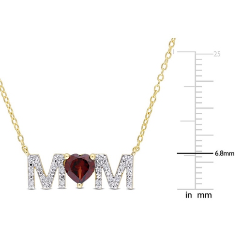4/5 Carat Garnet MOM Pendant Necklace in Yellow Plated Silver with Chain