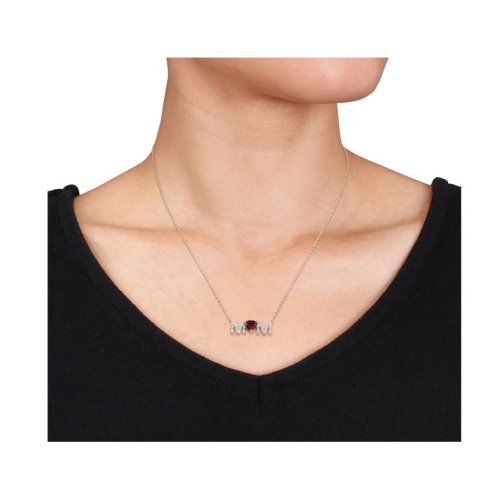 4/5 Carat Garnet MOM Pendant Necklace in Yellow Plated Silver with Chain