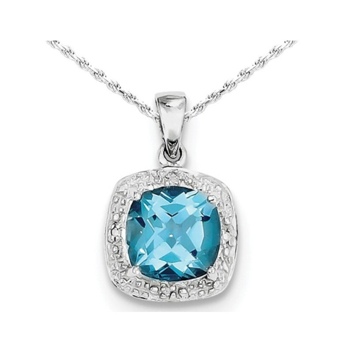 GEM AND HARMONY  2.40 Carat (Ctw) Swiss-Blue Topaz Pendant Necklace In Sterling With Chain In Silver