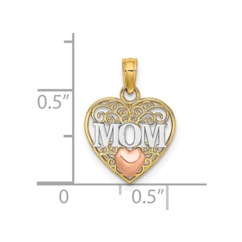 Mom Heart Pendant Necklace in 14K Yellow Gold with Chain