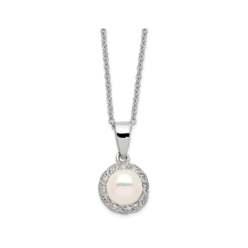 Freshwater Cultured White Pearl Pendant Necklace with Synthetic