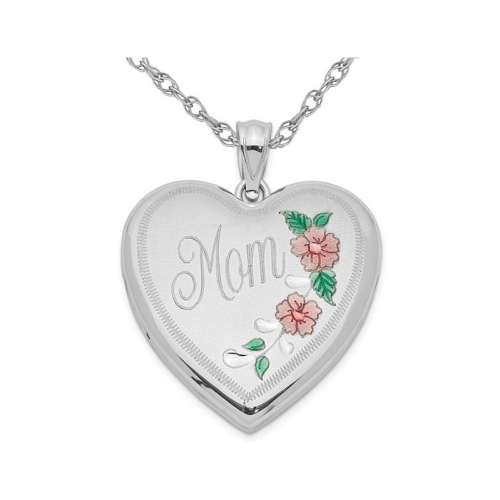 Sterling Silver Mom Heart Flower Locket with Chain