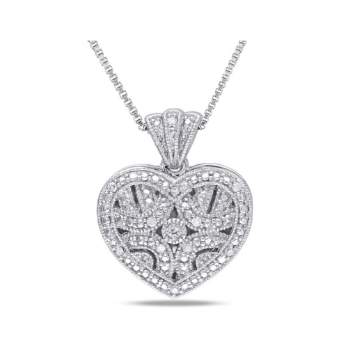 1/20 Carat Accent Diamond Locket Heart Pendant In Sterling Silver with Chain