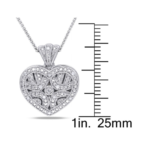 1/20 Carat Accent Diamond Locket Heart Pendant In Sterling Silver with Chain