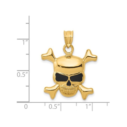 14K Yellow Gold Skull And Cross Bones Pendant Necklace with Chain
