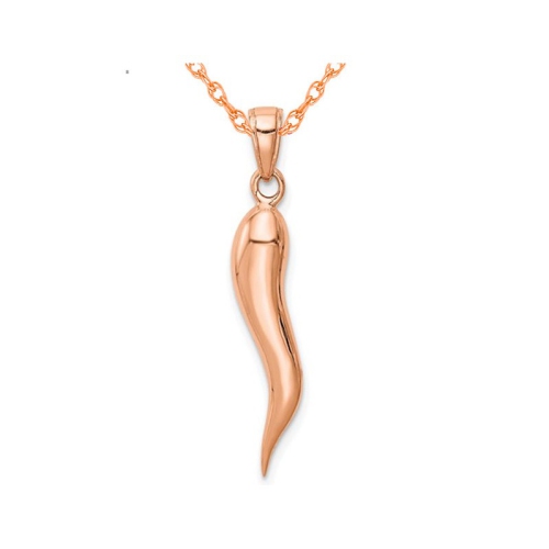 GEM AND HARMONY  14K Rose Gold Large Italian Horn Pendant Necklace With Chain In Pink