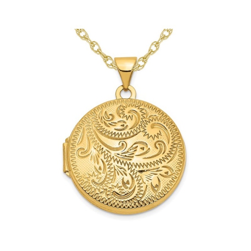 GEM AND HARMONY  14K Gold Round Locket Pendant Necklace With Chain In Yellow