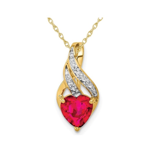 GEM AND HARMONY  1.15 Carat (Ctw) Lab-Created Ruby Heart Pendant Necklace In 14K Gold With Chain In Yellow