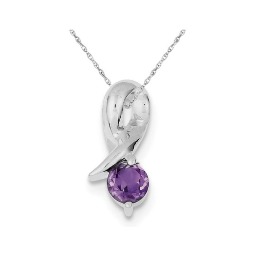 GEM AND HARMONY  Purple Amethyst Drop Pendant Necklace In Sterling In Silver