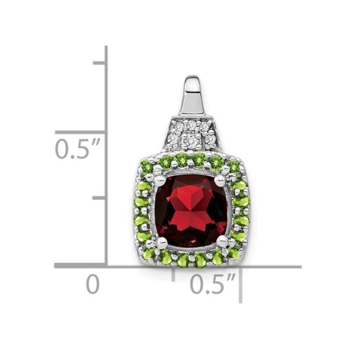 1.30 Carat Garnet and Peridot Pendant Necklace in 14K White Gold with Chain