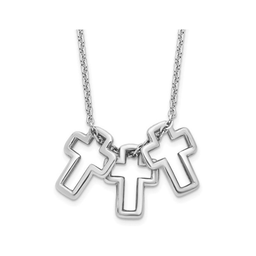 GEM AND HARMONY  Polished Sterling 3-Cross Necklace In Silver