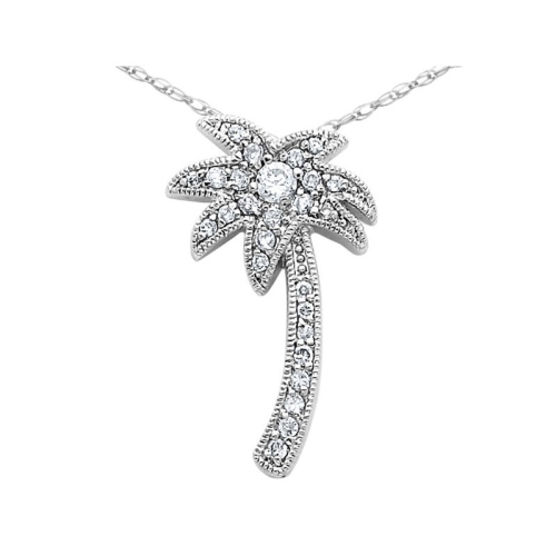 GEM AND HARMONY  Synthetic Cubic Zirconia (Cz) (Cz) Palm Tree Pendant Necklace In Sterling With Chain In Silver