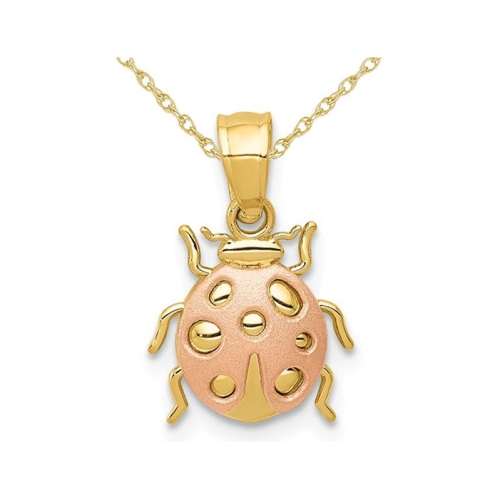 GEM AND HARMONY  14K And Rose Pink Gold Ladybug Pendant Necklace With Chain In Yellow