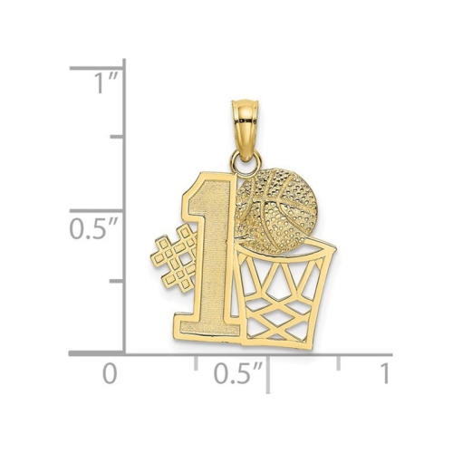 10K Yellow Gold No. 1 Basketball & Hoop Charm Pendant Necklace with Chain