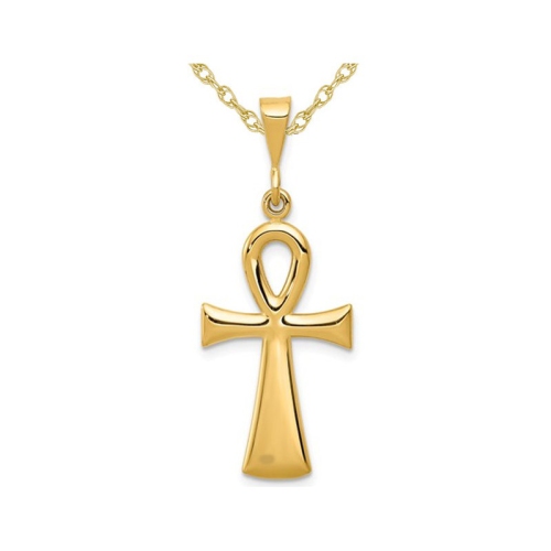 GEM AND HARMONY  Large 14K Gold Ankh Cross Pendant Necklace With Chain In Yellow
