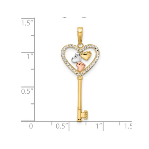 14K Yellow and Pink Gold Key Heart Charm Pendant Necklace with Chain