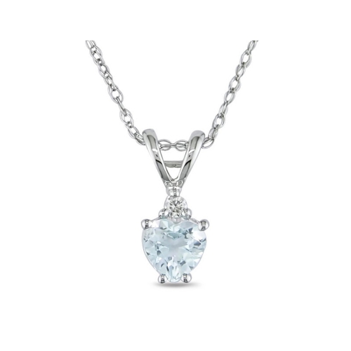 GEM AND HARMONY  1/3 Carat (Ctw) Aquamarine Heart Pendant In 10K Gold With Chain In White